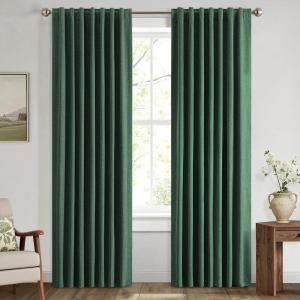MIULEE 100% Blackout Linen Curtains for Bedroom, Christmas Emerald Green Solid Luxury Decor Thermal Insulation Room Darkening Drapes for Living Room Nursery Back Tab Rod Pocket 42 x 84 Inches 2 Panels(Emerald Green)