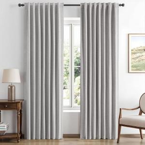 MIULEE 100% Blackout Linen Curtains for Bedroom, Christmas Emerald Green Solid Luxury Decor Thermal Insulation Room Darkening Drapes for Living Room Nursery Back Tab Rod Pocket 42 x 84 Inches 2 Panels(Greyish White)