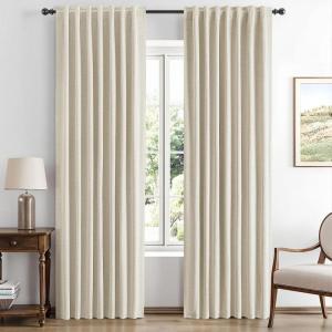 MIULEE 100% Blackout Linen Curtains for Bedroom, Christmas Emerald Green Solid Luxury Decor Thermal Insulation Room Darkening Drapes for Living Room Nursery Back Tab Rod Pocket 42 x 84 Inches 2 Panels(Cream)