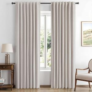 MIULEE 100% Blackout Linen Curtains for Bedroom, Christmas Emerald Green Solid Luxury Decor Thermal Insulation Room Darkening Drapes for Living Room Nursery Back Tab Rod Pocket 42 x 84 Inches 2 Panels(Ivory)