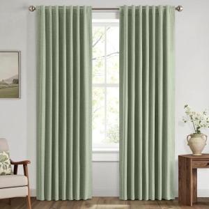 MIULEE 100% Blackout Linen Curtains for Bedroom, Christmas Emerald Green Solid Luxury Decor Thermal Insulation Room Darkening Drapes for Living Room Nursery Back Tab Rod Pocket 42 x 84 Inches 2 Panels(Sage Green)