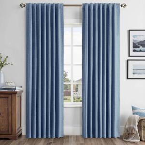 MIULEE 100% Blackout Linen Curtains for Bedroom, Christmas Emerald Green Solid Luxury Decor Thermal Insulation Room Darkening Drapes for Living Room Nursery Back Tab Rod Pocket 42 x 84 Inches 2 Panels(Blue)
