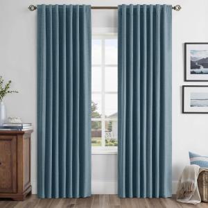 MIULEE 100% Blackout Linen Curtains for Bedroom, Christmas Emerald Green Solid Luxury Decor Thermal Insulation Room Darkening Drapes for Living Room Nursery Back Tab Rod Pocket 42 x 84 Inches 2 Panels(Stone Blue)
