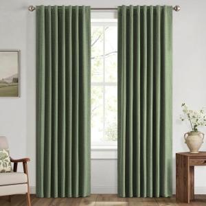 MIULEE 100% Blackout Linen Curtains for Bedroom, Christmas Emerald Green Solid Luxury Decor Thermal Insulation Room Darkening Drapes for Living Room Nursery Back Tab Rod Pocket 42 x 84 Inches 2 Panels(Olive Green)