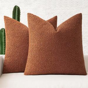 MIULEE 18×18 Inch Decorative Pillow Covers for Couch Bed Set of 2 Textured Boucle Neutral Winter Throw Pillows Orange Accent Solid Cushion Pillowcases Sofa Livingroom Home Decor(Rust)