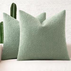 MIULEE 18×18 Inch Decorative Pillow Covers for Couch Bed Set of 2 Textured Boucle Neutral Winter Throw Pillows Orange Accent Solid Cushion Pillowcases Sofa Livingroom Home Decor(Greyish Green)