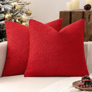 MIULEE 18×18 Inch Decorative Pillow Covers for Couch Bed Set of 2 Textured Boucle Neutral Winter Throw Pillows Orange Accent Solid Cushion Pillowcases Sofa Livingroom Home Decor(Red)