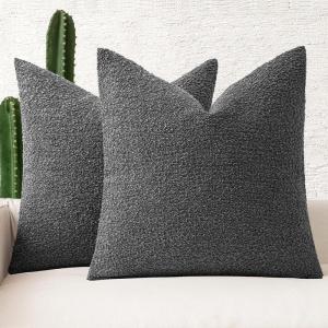 MIULEE 18×18 Inch Decorative Pillow Covers for Couch Bed Set of 2 Textured Boucle Neutral Winter Throw Pillows Orange Accent Solid Cushion Pillowcases Sofa Livingroom Home Decor(Dark Gray)