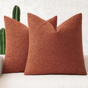 MIULEE 18×18 Inch Decorative Pillow Covers for Couch Bed Set of 2 Textured Boucle Neutral Winter Throw Pillows Orange Accent Solid Cushion Pillowcases Sofa Livingroom Home Decor(Burnt Orange)