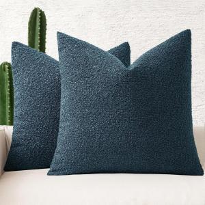 MIULEE 18×18 Inch Decorative Pillow Covers for Couch Bed Set of 2 Textured Boucle Neutral Winter Throw Pillows Orange Accent Solid Cushion Pillowcases Sofa Livingroom Home Decor(Dark Blue)