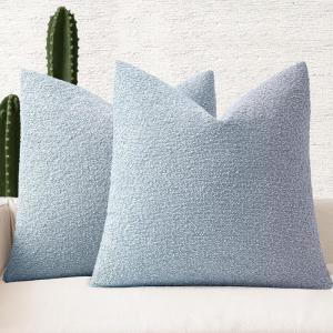 MIULEE 18×18 Inch Decorative Pillow Covers for Couch Bed Set of 2 Textured Boucle Neutral Winter Throw Pillows Orange Accent Solid Cushion Pillowcases Sofa Livingroom Home Decor(Light Blue)