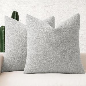 MIULEE 18×18 Inch Decorative Pillow Covers for Couch Bed Set of 2 Textured Boucle Neutral Winter Throw Pillows Orange Accent Solid Cushion Pillowcases Sofa Livingroom Home Decor(Light Grey)