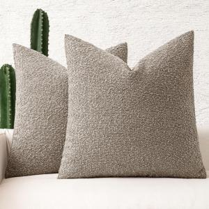 MIULEE 18×18 Inch Decorative Pillow Covers for Couch Bed Set of 2 Textured Boucle Neutral Winter Throw Pillows Orange Accent Solid Cushion Pillowcases Sofa Livingroom Home Decor(Light Taupe)