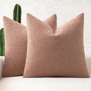 MIULEE 18×18 Inch Decorative Pillow Covers for Couch Bed Set of 2 Textured Boucle Neutral Winter Throw Pillows Orange Accent Solid Cushion Pillowcases Sofa Livingroom Home Decor(Blush Pink)