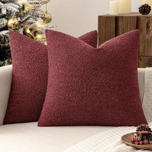 MIULEE 18×18 Inch Decorative Pillow Covers for Couch Bed Set of 2 Textured Boucle Neutral Winter Throw Pillows Orange Accent Solid Cushion Pillowcases Sofa Livingroom Home Decor(Burgundy)