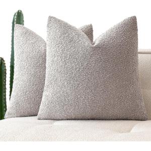 MIULEE 18×18 Inch Decorative Pillow Covers for Couch Bed Set of 2 Textured Boucle Neutral Winter Throw Pillows Orange Accent Solid Cushion Pillowcases Sofa Livingroom Home Decor(Cloud Grey)