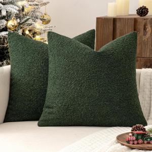 MIULEE 18×18 Inch Decorative Pillow Covers for Couch Bed Set of 2 Textured Boucle Neutral Winter Throw Pillows Orange Accent Solid Cushion Pillowcases Sofa Livingroom Home Decor(Dark Green)