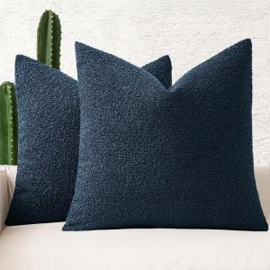 MIULEE 18×18 Inch Decorative Pillow Covers for Couch Bed Set of 2 Textured Boucle Neutral Winter Throw Pillows Orange Accent Solid Cushion Pillowcases Sofa Livingroom Home Decor(Navy Blue)