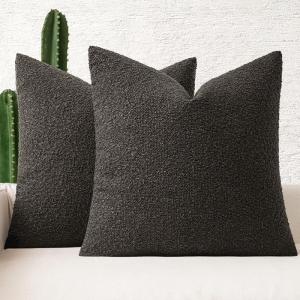 MIULEE 18×18 Inch Decorative Pillow Covers for Couch Bed Set of 2 Textured Boucle Neutral Winter Throw Pillows Orange Accent Solid Cushion Pillowcases Sofa Livingroom Home Decor(Dark Coffee)