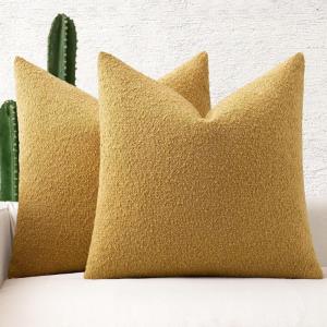 MIULEE 18×18 Inch Decorative Pillow Covers for Couch Bed Set of 2 Textured Boucle Neutral Winter Throw Pillows Orange Accent Solid Cushion Pillowcases Sofa Livingroom Home Decor(Gold)
