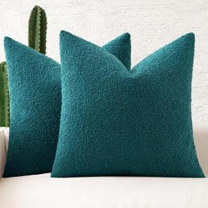 MIULEE 18×18 Inch Decorative Pillow Covers for Couch Bed Set of 2 Textured Boucle Neutral Winter Throw Pillows Orange Accent Solid Cushion Pillowcases Sofa Livingroom Home Decor(Teal Blue)