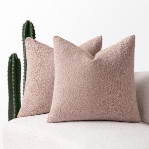 MIULEE 18×18 Inch Decorative Pillow Covers for Couch Bed Set of 2 Textured Boucle Neutral Winter Throw Pillows Orange Accent Solid Cushion Pillowcases Sofa Livingroom Home Decor(Pink)