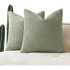 MIULEE 18×18 Inch Decorative Pillow Covers for Couch Bed Set of 2 Textured Boucle Neutral Winter Throw Pillows Orange Accent Solid Cushion Pillowcases Sofa Livingroom Home Decor(Sage Green)