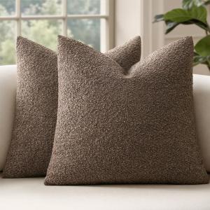 MIULEE 18×18 Inch Decorative Pillow Covers for Couch Bed Set of 2 Textured Boucle Neutral Winter Throw Pillows Orange Accent Solid Cushion Pillowcases Sofa Livingroom Home Decor(Dark Brown)