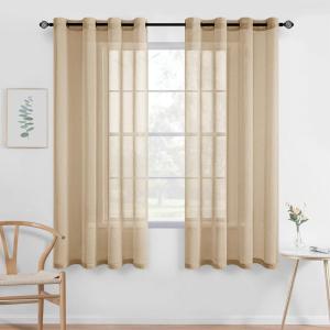 MIULEE 2 Panels Burgundy Red Semi Sheer Window Curtains Elegant Christmas Decor Grommet Top Voile Drapes Window Treatment Linen Textured Panels for Bedroom Living Room (54X84 inch Length)(Khaki)