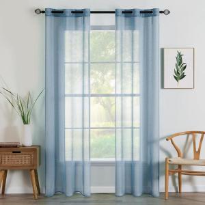 MIULEE 2 Panels Burgundy Red Semi Sheer Window Curtains Elegant Christmas Decor Grommet Top Voile Drapes Window Treatment Linen Textured Panels for Bedroom Living Room (54X84 inch Length)(Dusty Blue)