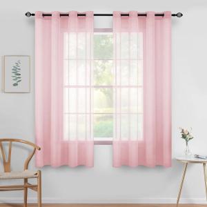 MIULEE 2 Panels Burgundy Red Semi Sheer Window Curtains Elegant Christmas Decor Grommet Top Voile Drapes Window Treatment Linen Textured Panels for Bedroom Living Room (54X84 inch Length)(Baby Pink)
