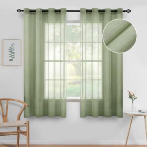 MIULEE 2 Panels Burgundy Red Semi Sheer Window Curtains Elegant Christmas Decor Grommet Top Voile Drapes Window Treatment Linen Textured Panels for Bedroom Living Room (54X84 inch Length)(Sage)