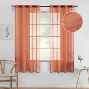 MIULEE 2 Panels Burgundy Red Semi Sheer Window Curtains Elegant Christmas Decor Grommet Top Voile Drapes Window Treatment Linen Textured Panels for Bedroom Living Room (54X84 inch Length)(Burnt Orange)