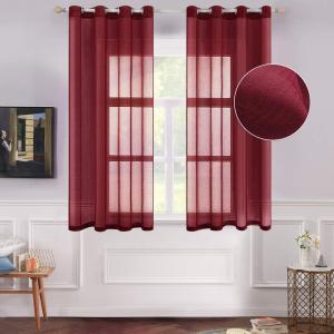 MIULEE 2 Panels Burgundy Red Semi Sheer Window Curtains Elegant Christmas Decor Grommet Top Voile Drapes Window Treatment Linen Textured Panels for Bedroom Living Room (54X84 inch Length)(Burgundy Red)