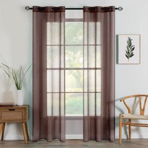 MIULEE 2 Panels Burgundy Red Semi Sheer Window Curtains Elegant Christmas Decor Grommet Top Voile Drapes Window Treatment Linen Textured Panels for Bedroom Living Room (54X84 inch Length)(Chocolate Brown)