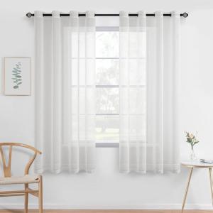 MIULEE 2 Panels Burgundy Red Semi Sheer Window Curtains Elegant Christmas Decor Grommet Top Voile Drapes Window Treatment Linen Textured Panels for Bedroom Living Room (54X84 inch Length)(Ivory)