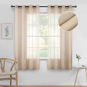 MIULEE 2 Panels Burgundy Red Semi Sheer Window Curtains Elegant Christmas Decor Grommet Top Voile Drapes Window Treatment Linen Textured Panels for Bedroom Living Room (54X84 inch Length)(Beige)