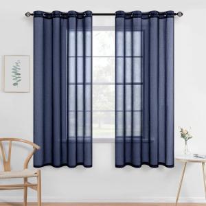 MIULEE 2 Panels Burgundy Red Semi Sheer Window Curtains Elegant Christmas Decor Grommet Top Voile Drapes Window Treatment Linen Textured Panels for Bedroom Living Room (54X84 inch Length)(Navy)