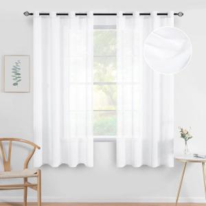 MIULEE 2 Panels Burgundy Red Semi Sheer Window Curtains Elegant Christmas Decor Grommet Top Voile Drapes Window Treatment Linen Textured Panels for Bedroom Living Room (54X84 inch Length)(White)