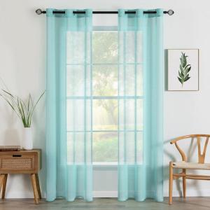 MIULEE 2 Panels Burgundy Red Semi Sheer Window Curtains Elegant Christmas Decor Grommet Top Voile Drapes Window Treatment Linen Textured Panels for Bedroom Living Room (54X84 inch Length)(Turquoise)
