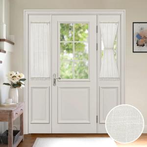 MIULEE 2 Pieces White Semi Sheer Curtains for Front French Door Linen Textured Window Panels for Light Filtering W 25 x L 40 Inches(Ivory)