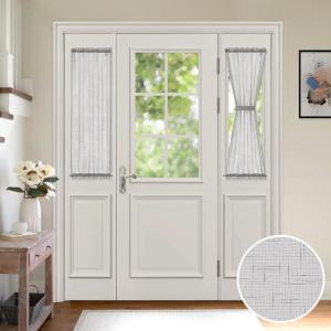 MIULEE 2 Pieces White Semi Sheer Curtains for Front French Door Linen Textured Window Panels for Light Filtering W 25 x L 40 Inches(Light Grey)