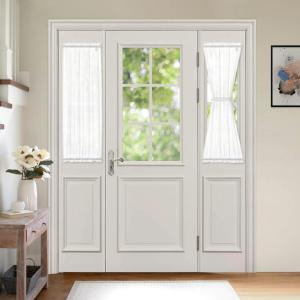 MIULEE 2 Pieces White Semi Sheer Curtains for Front French Door Linen Textured Window Panels for Light Filtering W 25 x L 40 Inches(White)