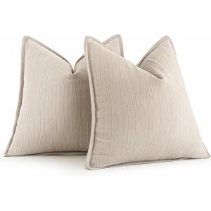 MIULEE 20×20 Inch Beige Decorative Couch Pillow Covers Set of 2 Chenille Throw Pillow Covers Farmhouse Cushion Cases with Elegant Design for Home Decor Sofa Bedroom Living Room(Beige)