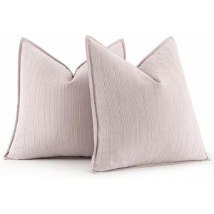 MIULEE 20×20 Inch Beige Decorative Couch Pillow Covers Set of 2 Chenille Throw Pillow Covers Farmhouse Cushion Cases with Elegant Design for Home Decor Sofa Bedroom Living Room(Aesthetic Pink)