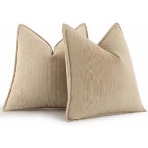 MIULEE 20×20 Inch Beige Decorative Couch Pillow Covers Set of 2 Chenille Throw Pillow Covers Farmhouse Cushion Cases with Elegant Design for Home Decor Sofa Bedroom Living Room(Oatmeal)