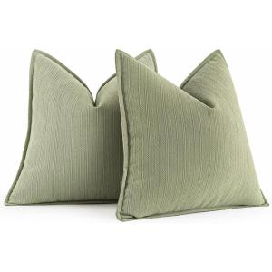 MIULEE 20×20 Inch Beige Decorative Couch Pillow Covers Set of 2 Chenille Throw Pillow Covers Farmhouse Cushion Cases with Elegant Design for Home Decor Sofa Bedroom Living Room(Sage Green)