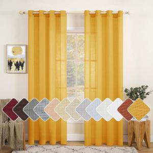 MIULEE 2-Panel 84 Inch Farmhouse Linen Sheer Window Curtains – Elegant Red Drapes With Grommet Top – Voile Panels, Linen Textured – Bedroom/Living Room (52 X 84 Inch)(Mustard Yellow)
