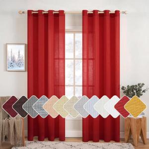 MIULEE 2-Panel 84 Inch Farmhouse Linen Sheer Window Curtains – Elegant Red Drapes With Grommet Top – Voile Panels, Linen Textured – Bedroom/Living Room (52 X 84 Inch)(Red)