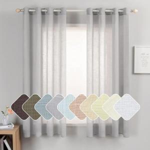 MIULEE 2-Panel 84 Inch Farmhouse Linen Sheer Window Curtains – Elegant Red Drapes With Grommet Top – Voile Panels, Linen Textured – Bedroom/Living Room (52 X 84 Inch)(Light Grey)